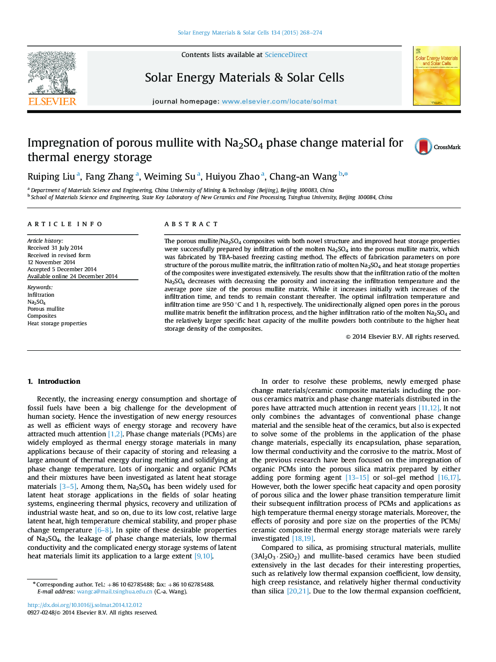 Impregnation of porous mullite with Na2SO4 phase change material for thermal energy storage