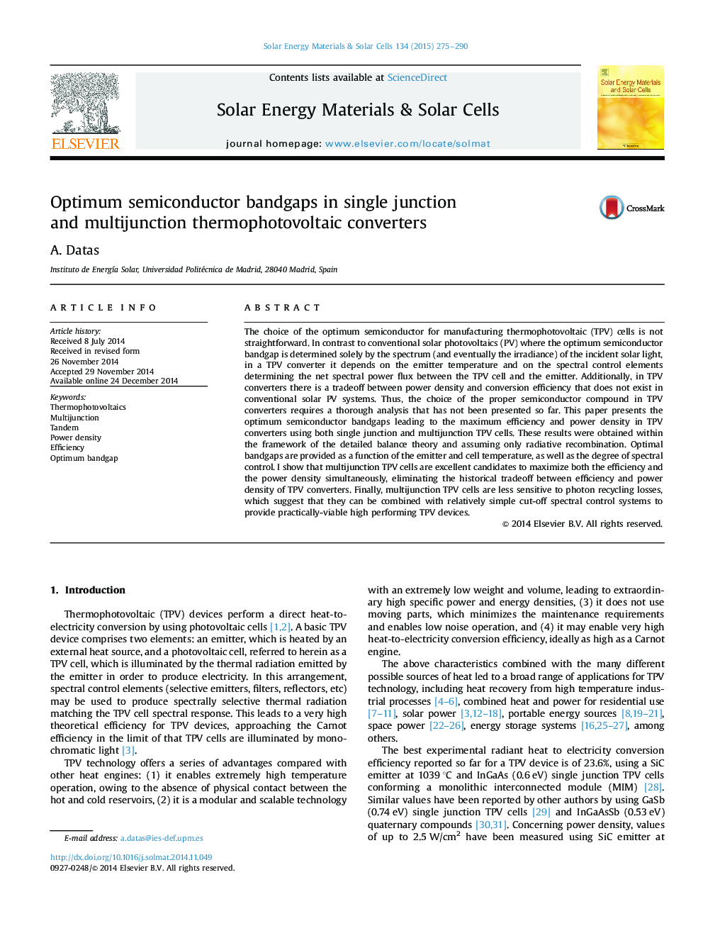 Optimum semiconductor bandgaps in single junction and multijunction thermophotovoltaic converters