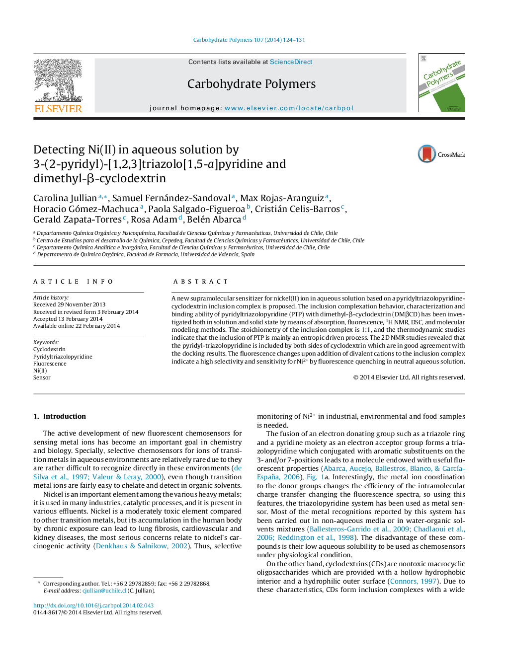 Detecting Ni(II) in aqueous solution by 3-(2-pyridyl)-[1,2,3]triazolo[1,5-a]pyridine and dimethyl-Î²-cyclodextrin