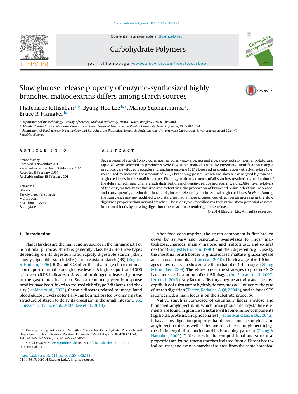 Slow glucose release property of enzyme-synthesized highly branched maltodextrins differs among starch sources