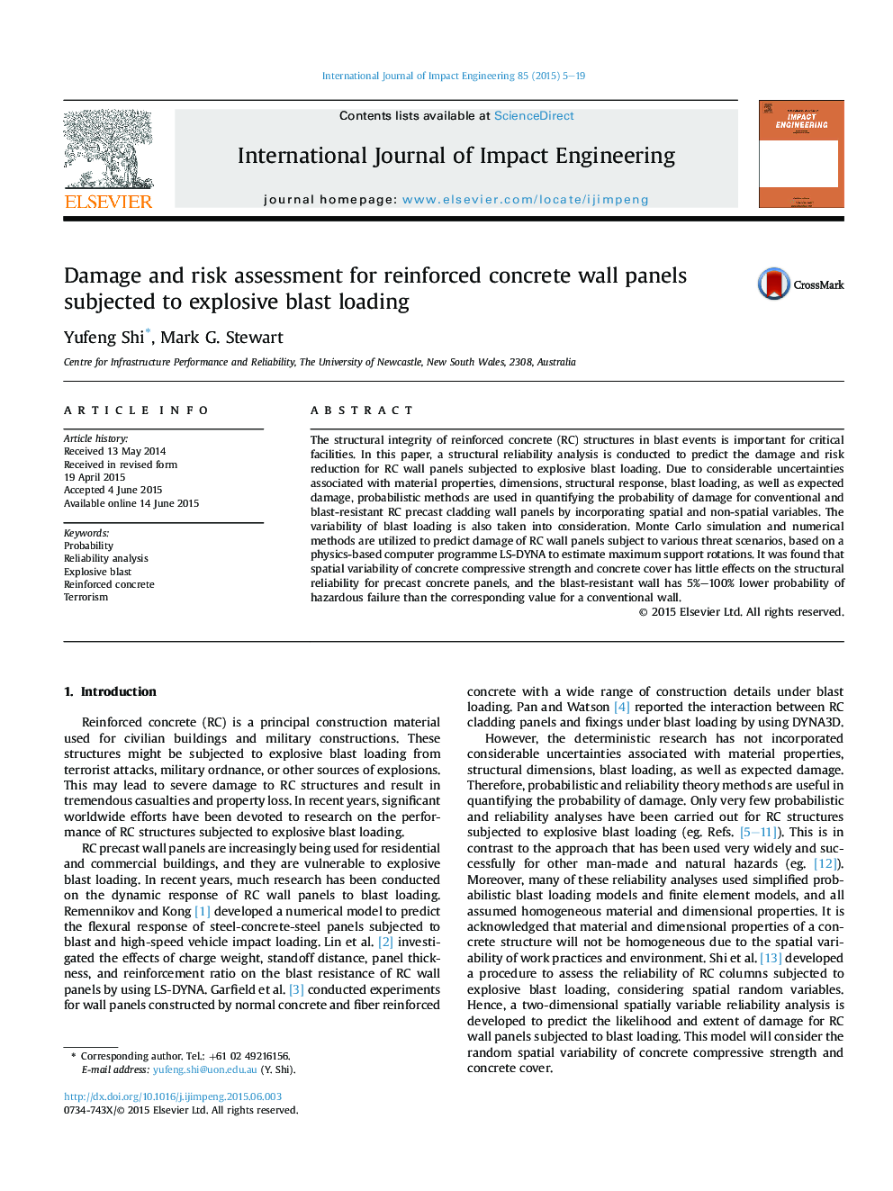 Damage and risk assessment for reinforced concrete wall panels subjected to explosive blast loading