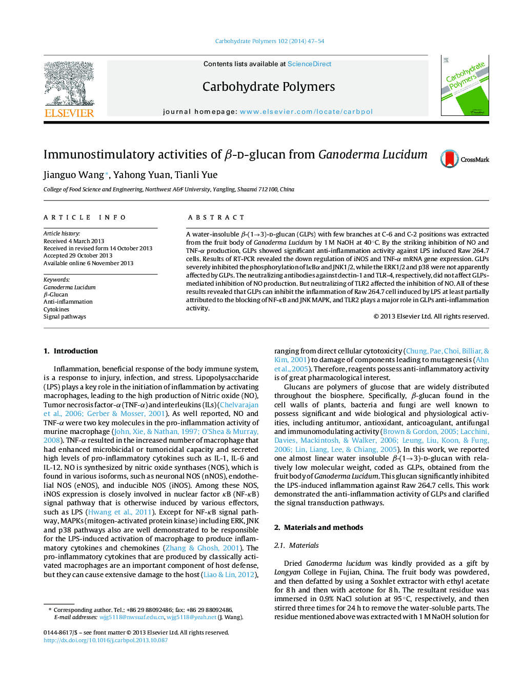 Immunostimulatory activities of Î²-d-glucan from Ganoderma Lucidum