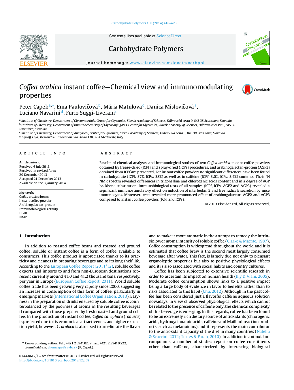 Coffea arabica instant coffee-Chemical view and immunomodulating properties