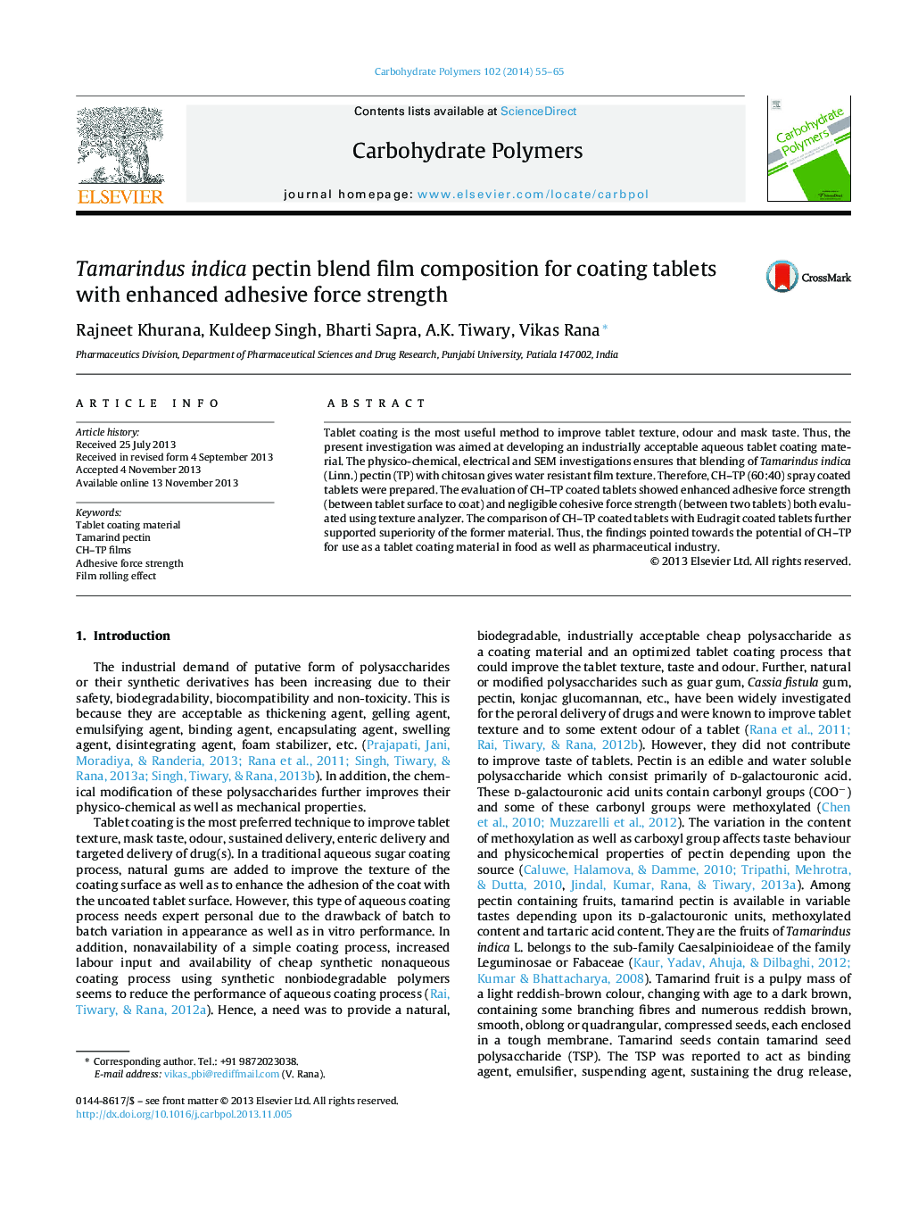 Tamarindus indica pectin blend film composition for coating tablets with enhanced adhesive force strength
