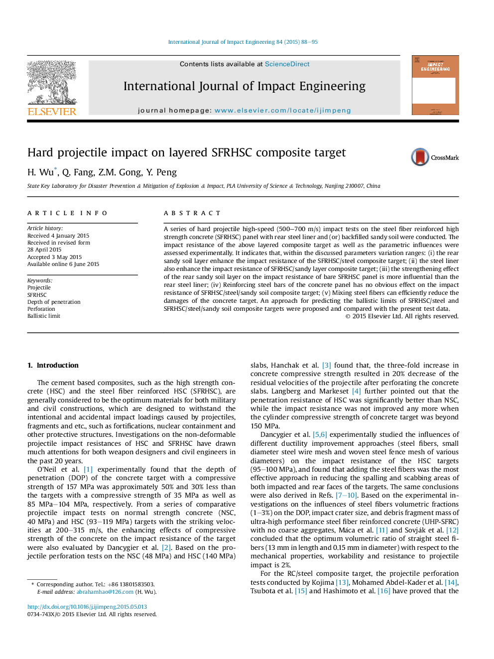 Hard projectile impact on layered SFRHSC composite target