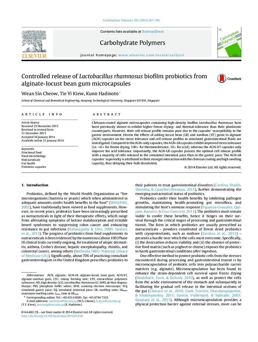 Controlled release of Lactobacillus rhamnosus biofilm probiotics from alginate-locust bean gum microcapsules