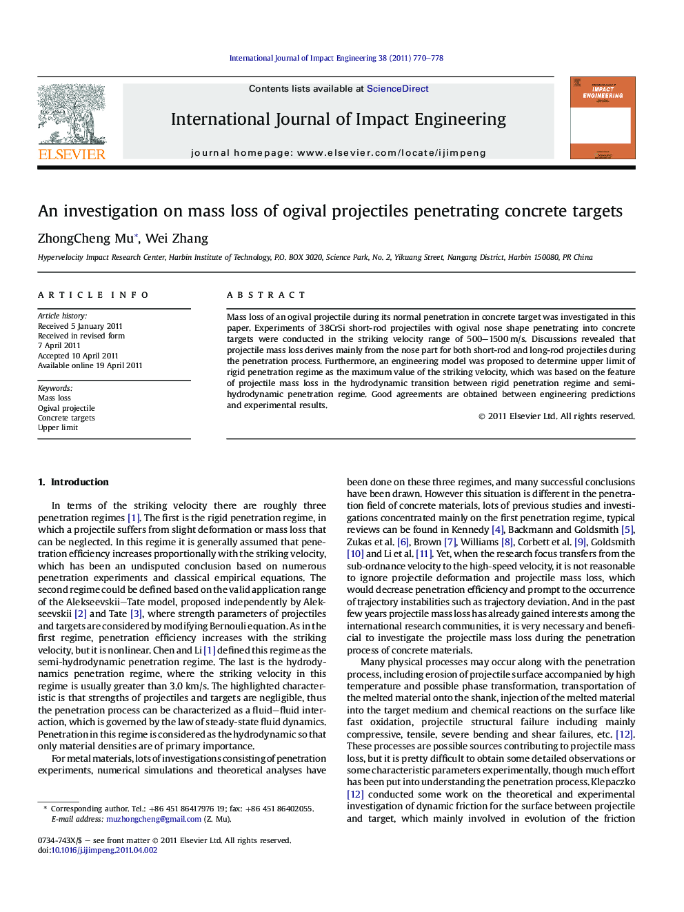 An investigation on mass loss of ogival projectiles penetrating concrete targets