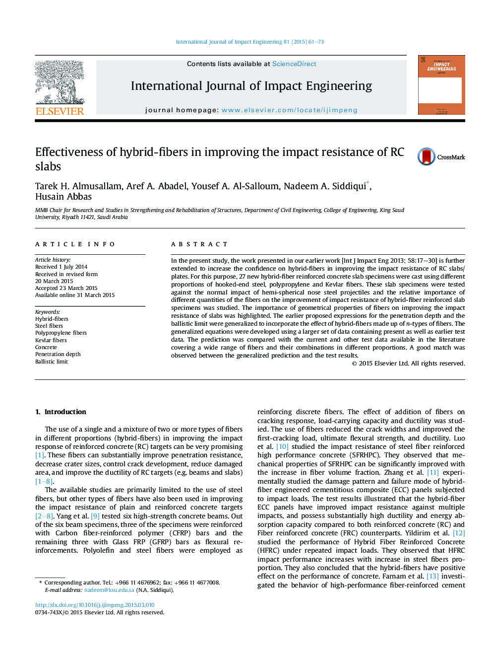 Effectiveness of hybrid-fibers in improving the impact resistance of RC slabs