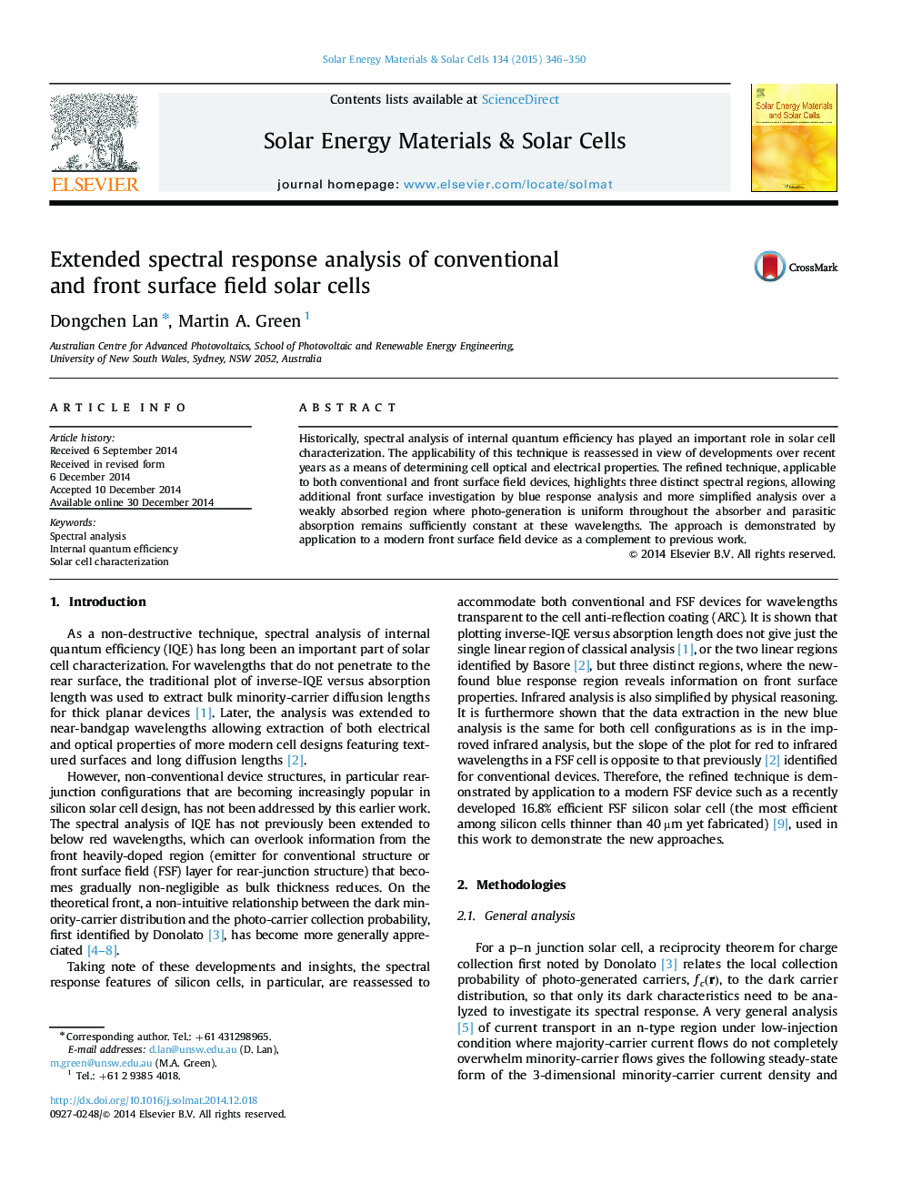 Extended spectral response analysis of conventional and front surface field solar cells