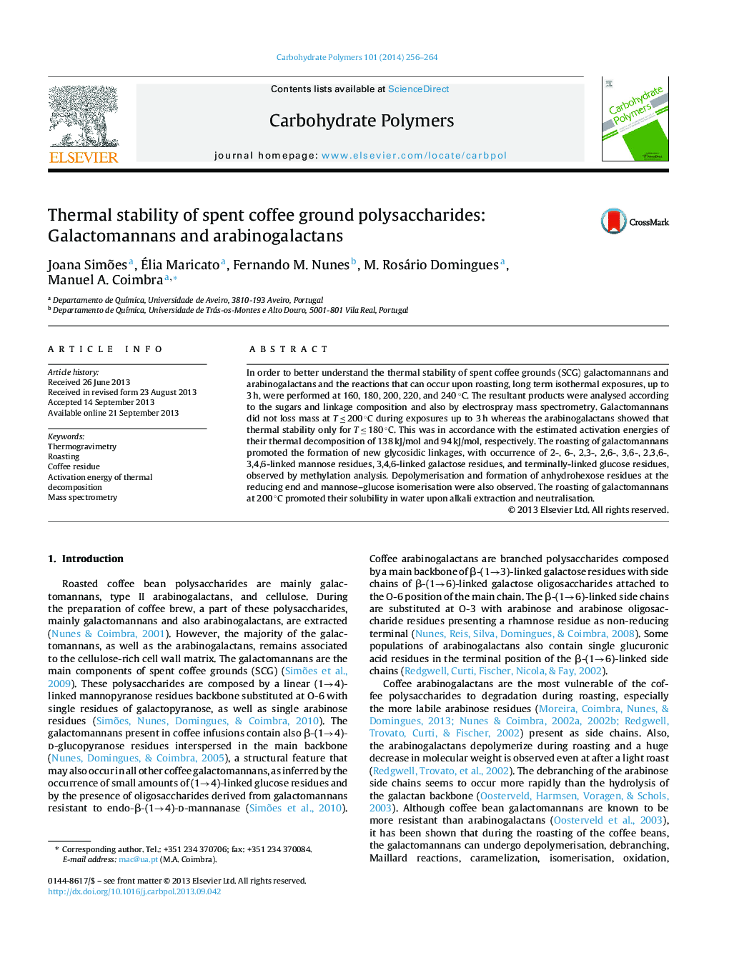 Thermal stability of spent coffee ground polysaccharides: Galactomannans and arabinogalactans