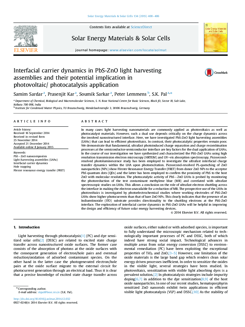 Interfacial carrier dynamics in PbS-ZnO light harvesting assemblies and their potential implication in photovoltaic/ photocatalysis application