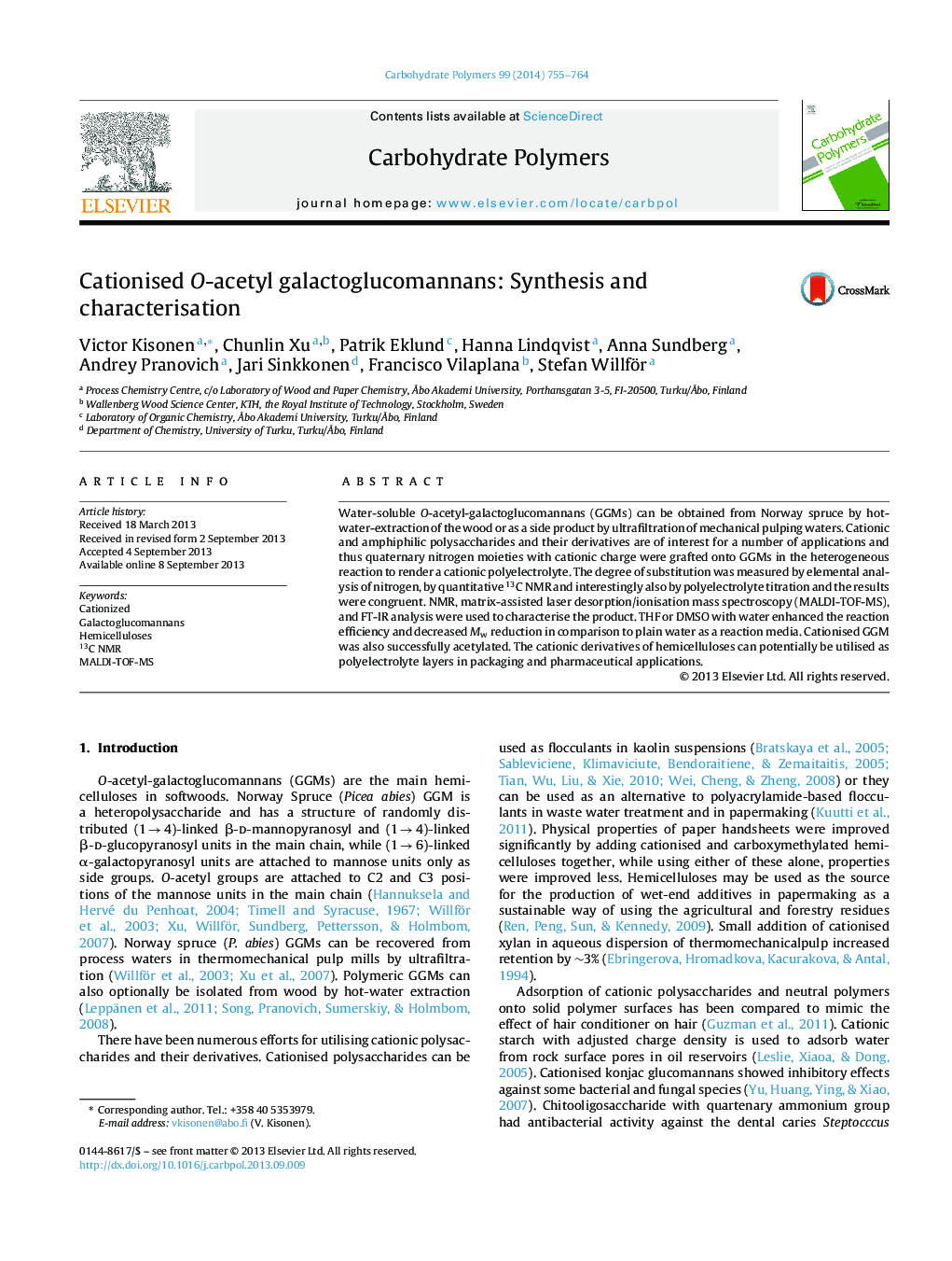 Cationised O-acetyl galactoglucomannans: Synthesis and characterisation