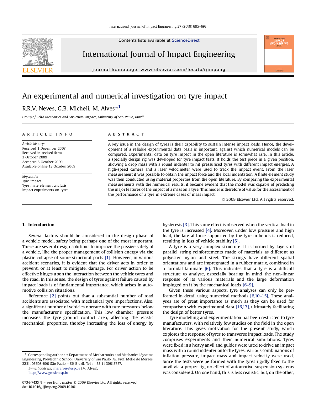 عکس صفحه اول مقاله: An experimental and numerical investigation on tyre impact An experimental and numerical investigation on tyre impact