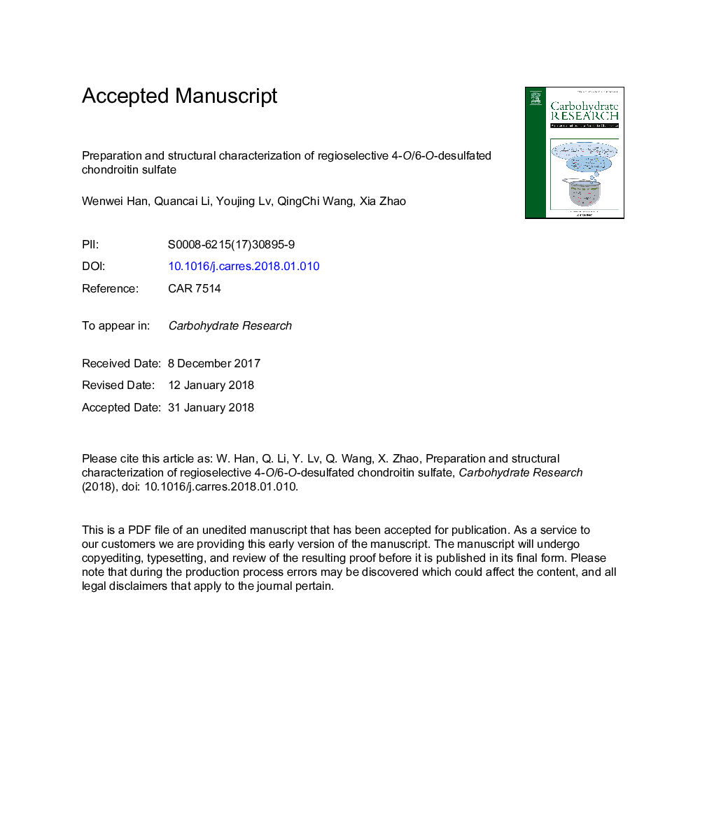 Preparation and structural characterization of regioselective 4-O/6-O-desulfated chondroitin sulfate