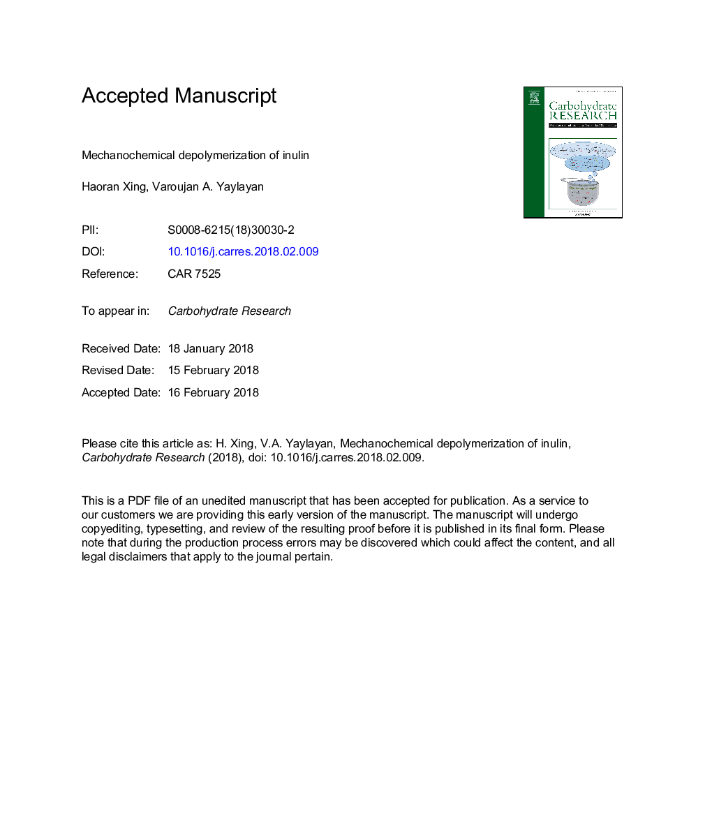 Mechanochemical depolymerization of inulin