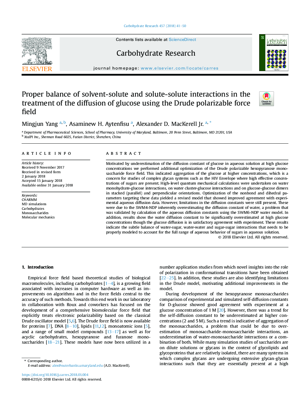 Proper balance of solvent-solute and solute-solute interactions in the treatment of the diffusion of glucose using the Drude polarizable force field