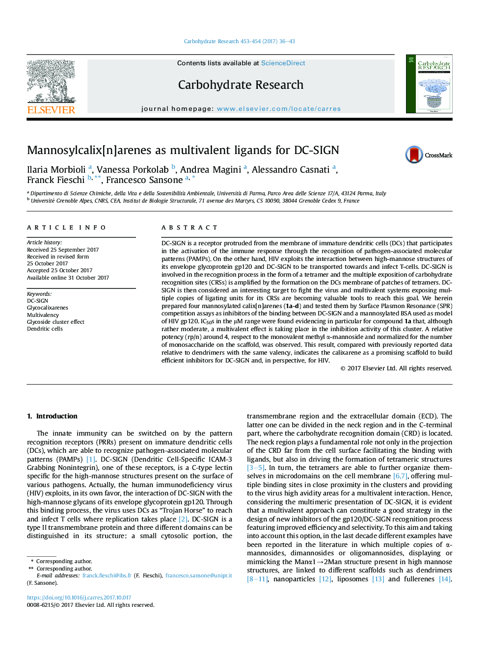 Mannosylcalix[n]arenes as multivalent ligands for DC-SIGN