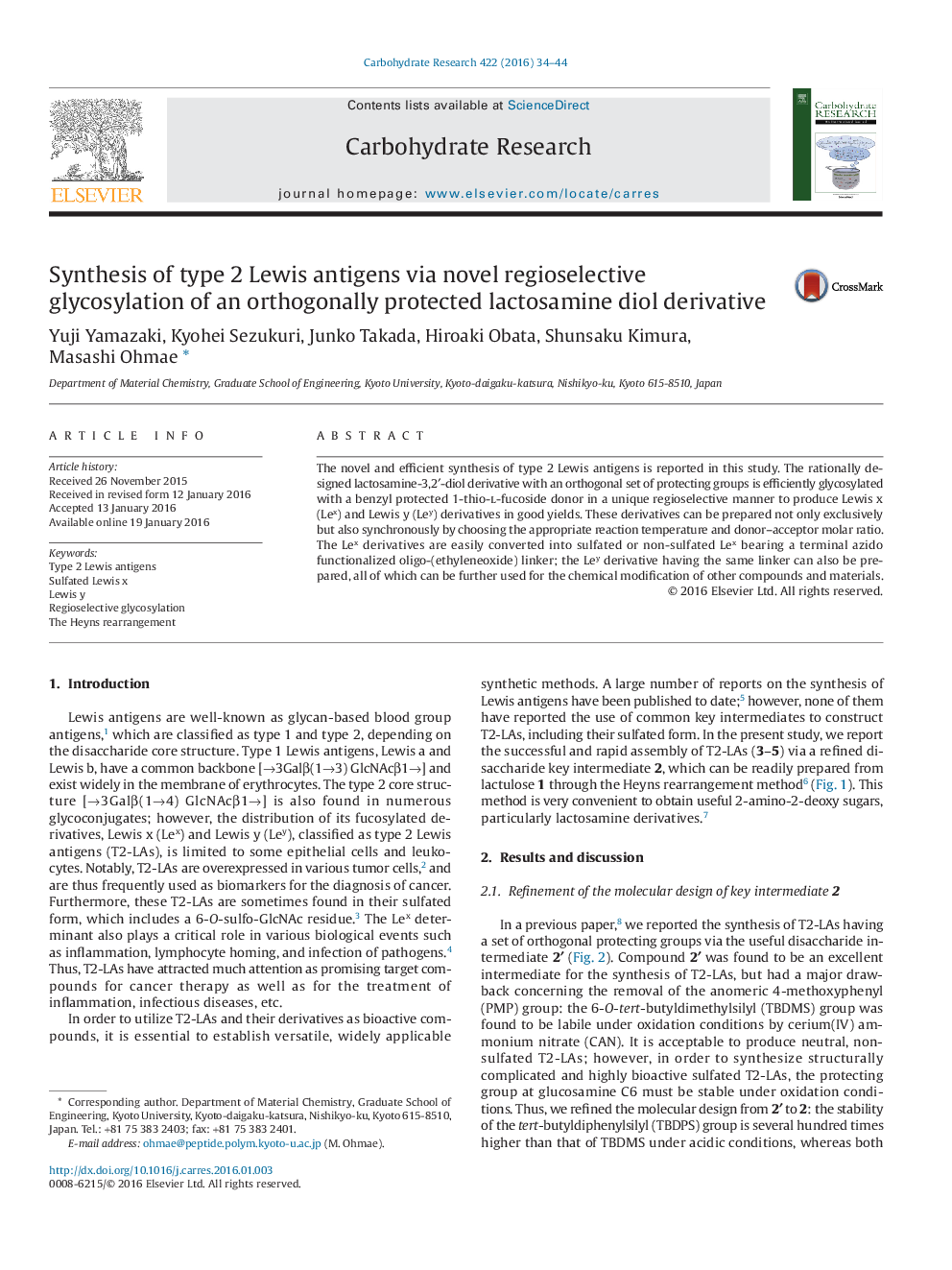 Synthesis of type 2 Lewis antigens via novel regioselective glycosylation of an orthogonally protected lactosamine diol derivative