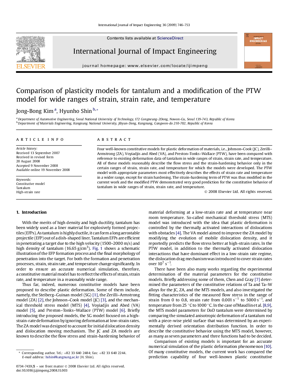 Comparison of plasticity models for tantalum and a modification of the PTW model for wide ranges of strain, strain rate, and temperature