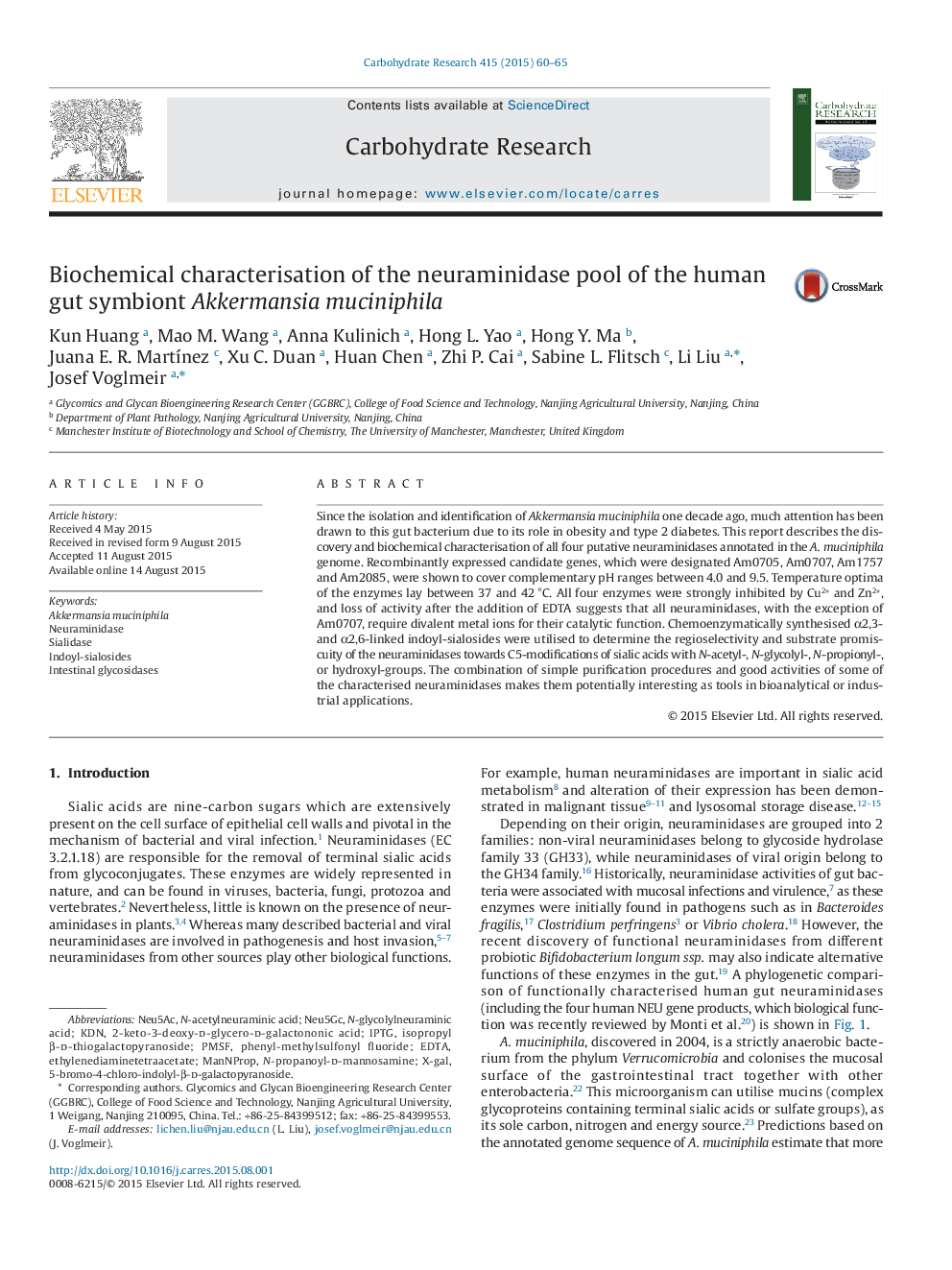 Biochemical characterisation of the neuraminidase pool of the human gut symbiont Akkermansia muciniphila