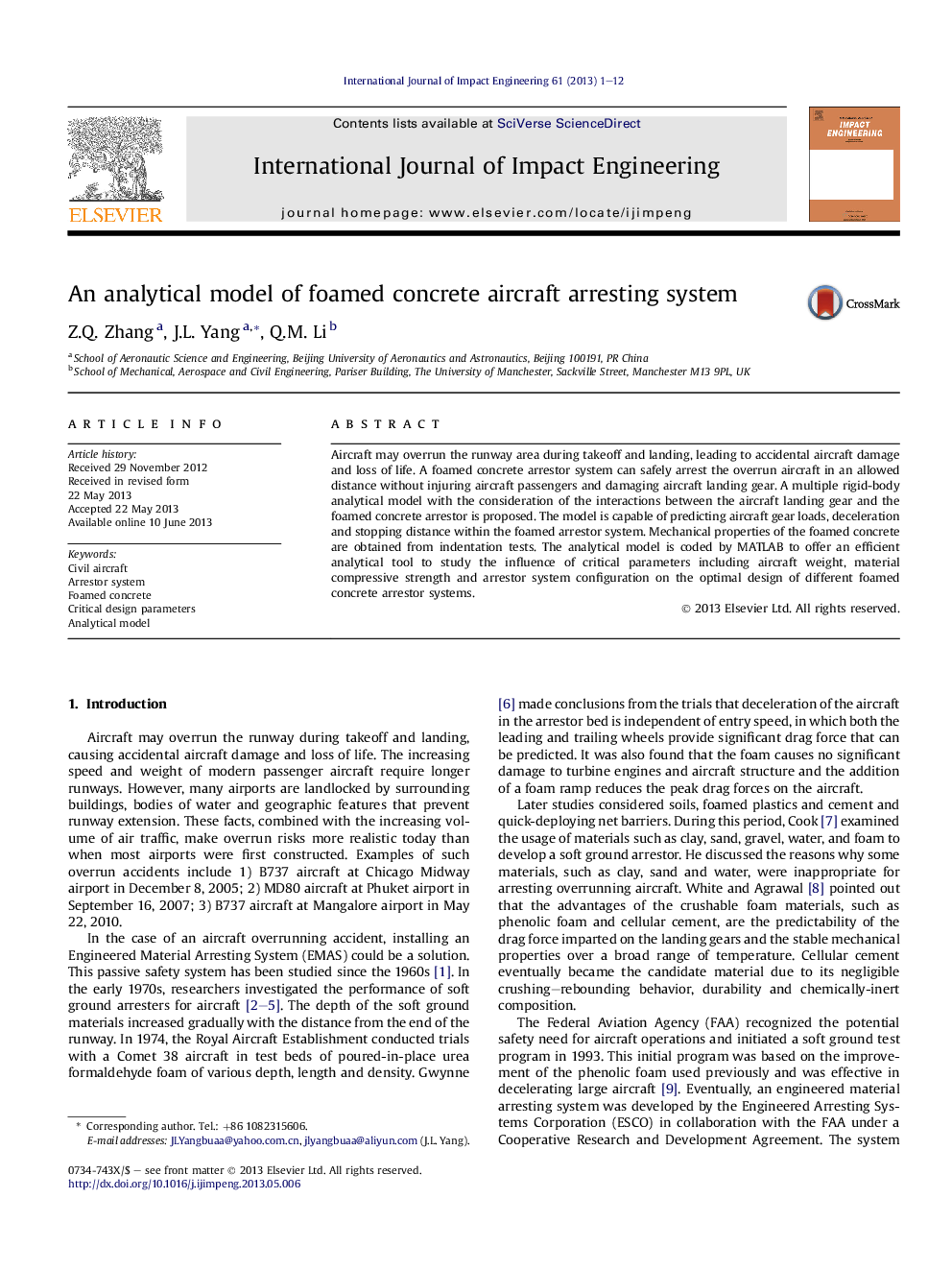 An analytical model of foamed concrete aircraft arresting system