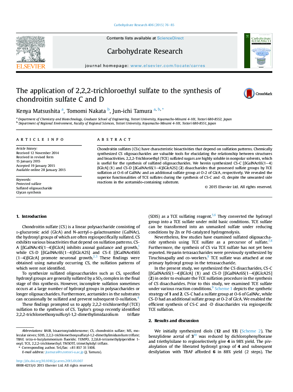 The application of 2,2,2-trichloroethyl sulfate to the synthesis of chondroitin sulfate C and D