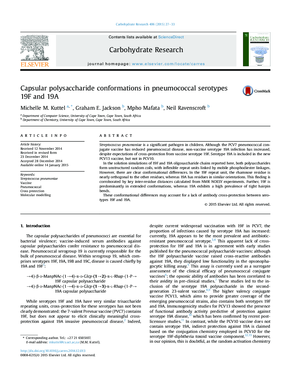 Capsular polysaccharide conformations in pneumococcal serotypes 19F and 19A