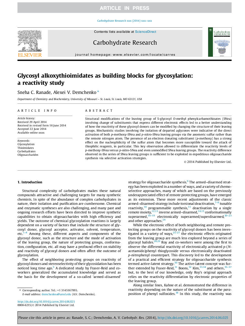 Glycosyl alkoxythioimidates as building blocks for glycosylation: a reactivity study