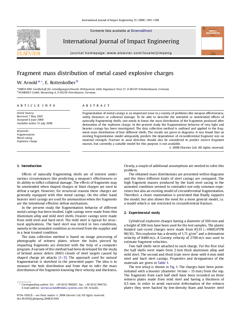 Fragment mass distribution of metal cased explosive charges