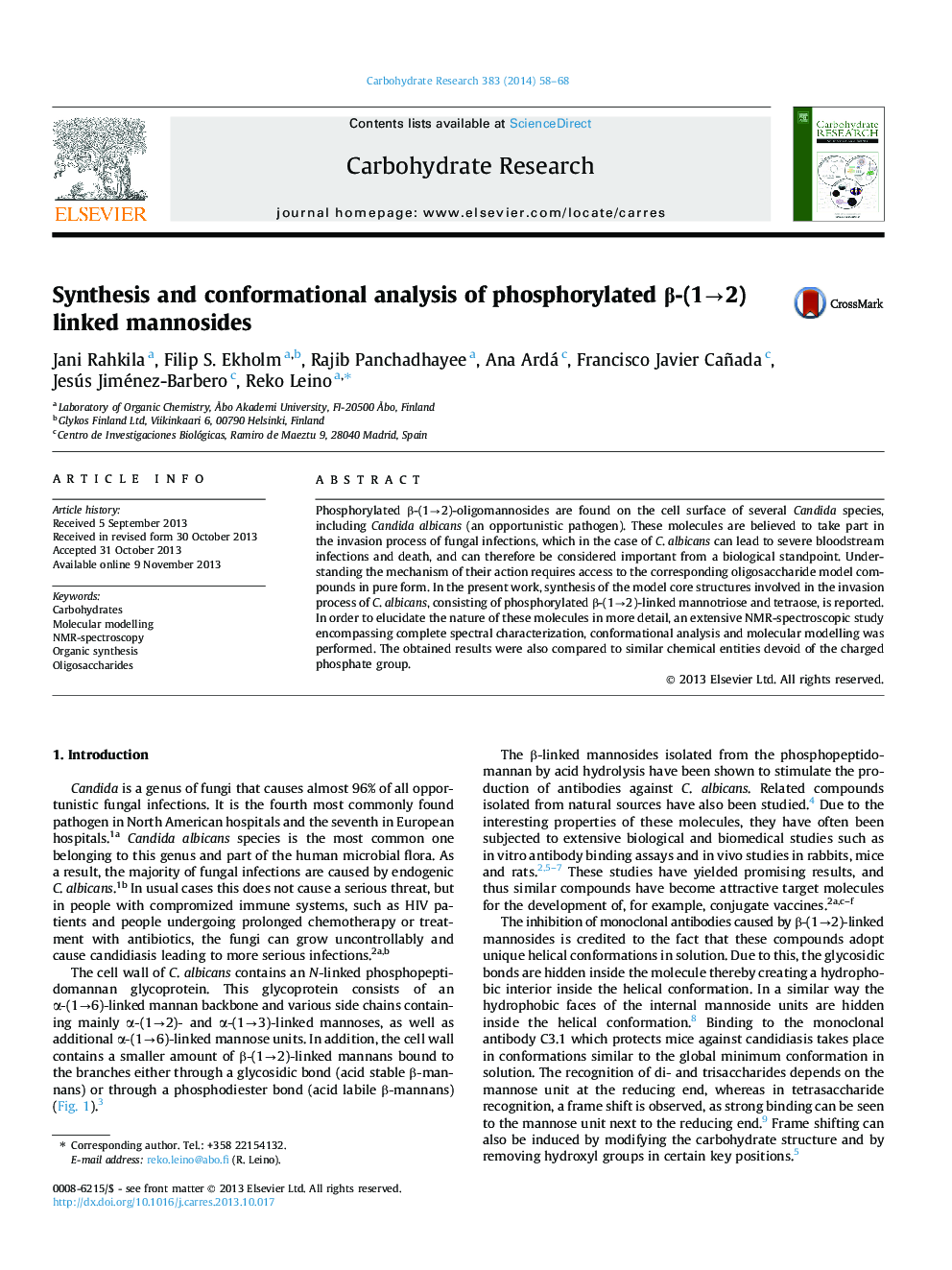 Synthesis and conformational analysis of phosphorylated Î²-(1â2) linked mannosides