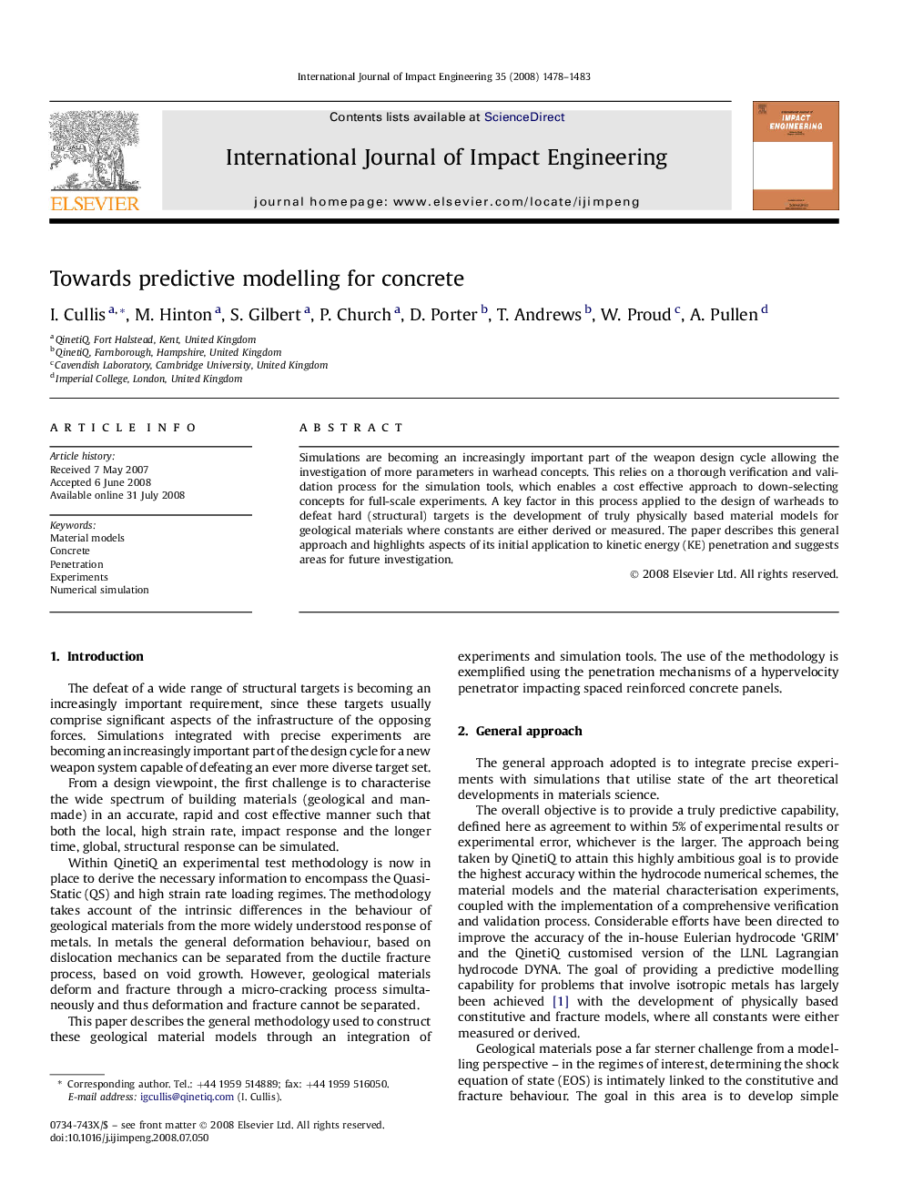 Towards predictive modelling for concrete