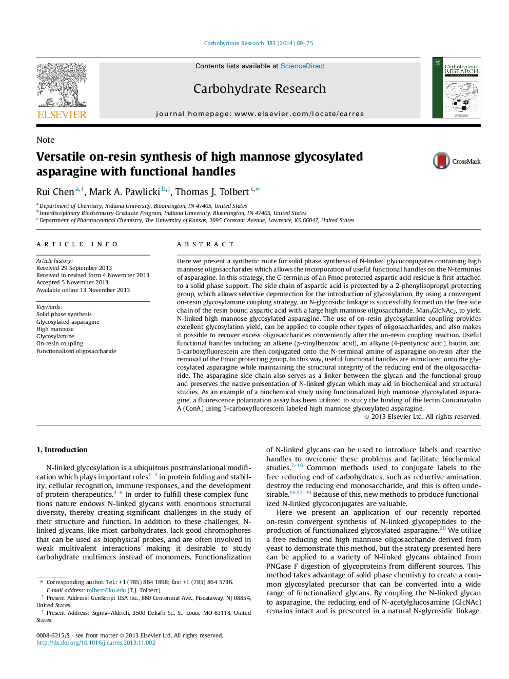 Versatile on-resin synthesis of high mannose glycosylated asparagine with functional handles