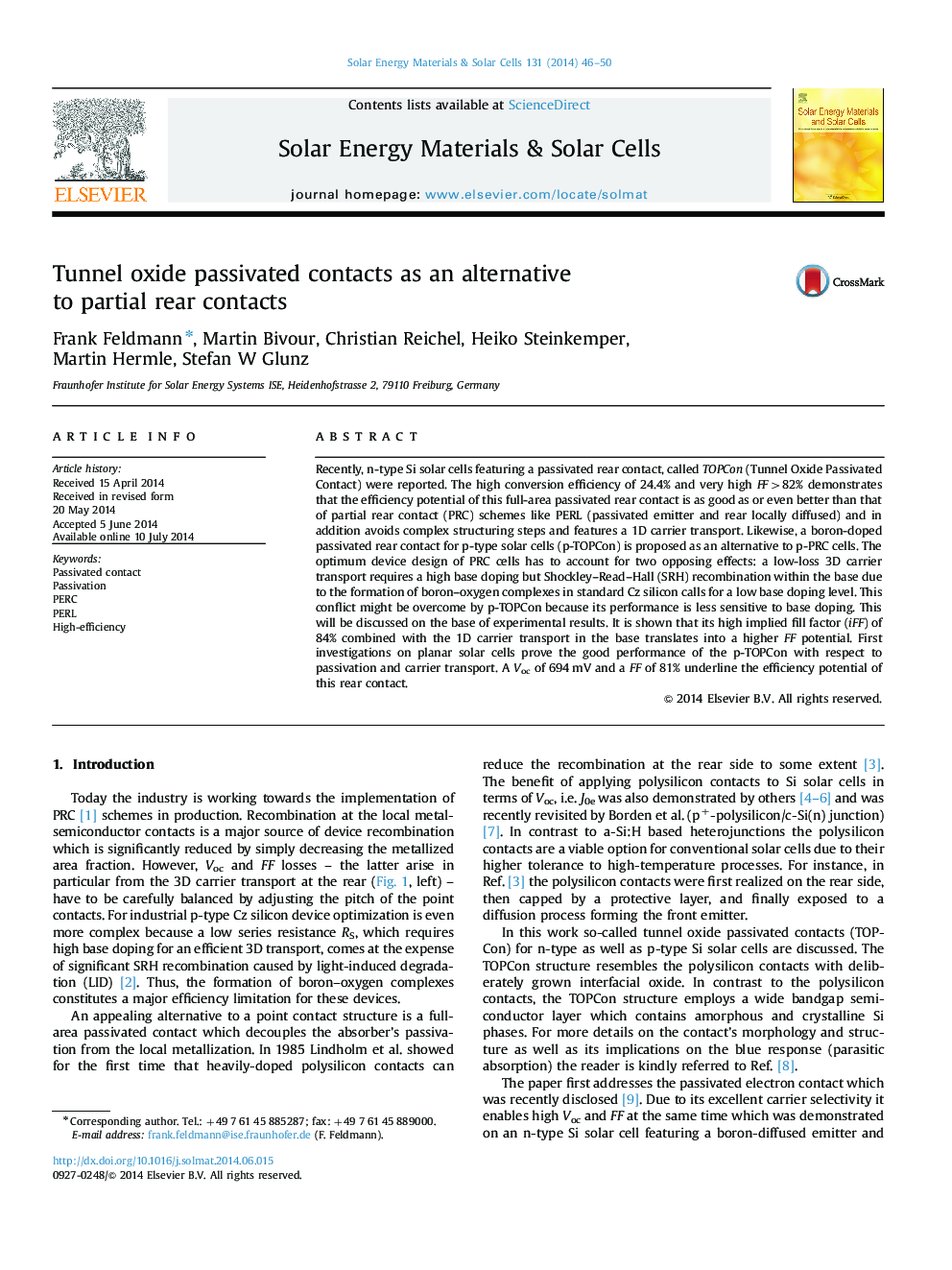 Tunnel oxide passivated contacts as an alternative to partial rear contacts