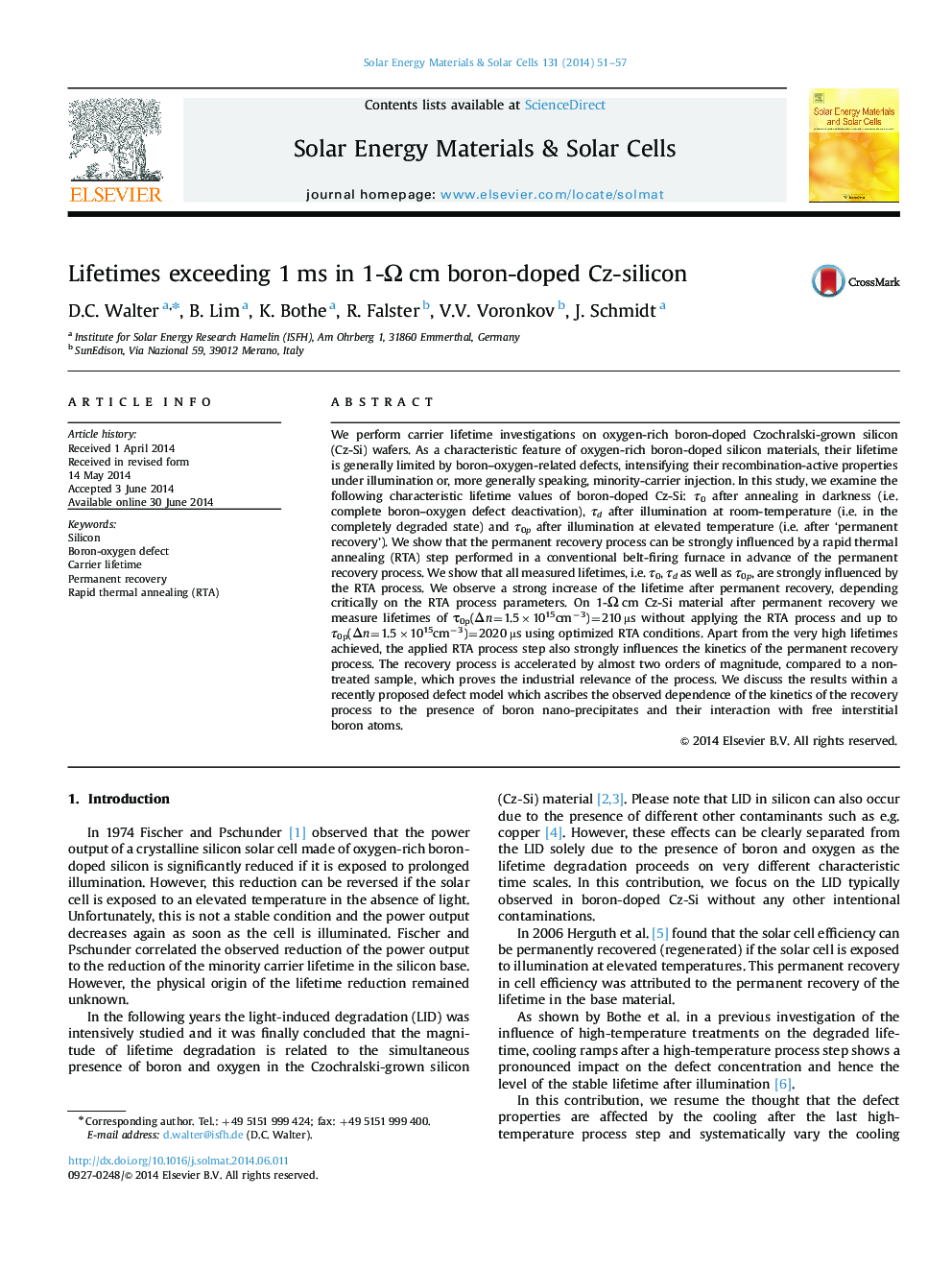 Lifetimes exceeding 1 ms in 1-Ω cm boron-doped Cz-silicon