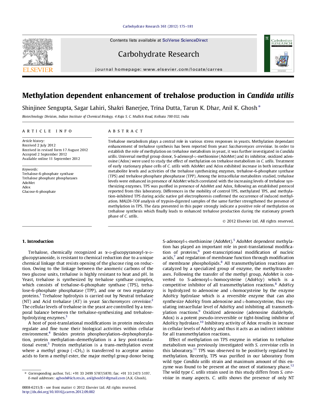 Methylation dependent enhancement of trehalose production in Candida utilis