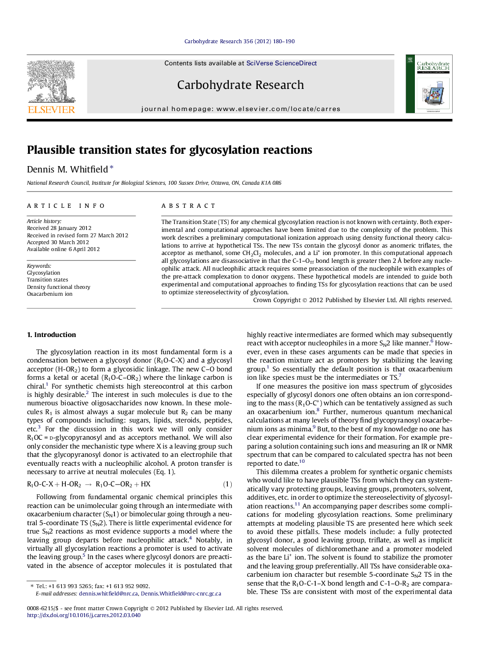 Plausible transition states for glycosylation reactions