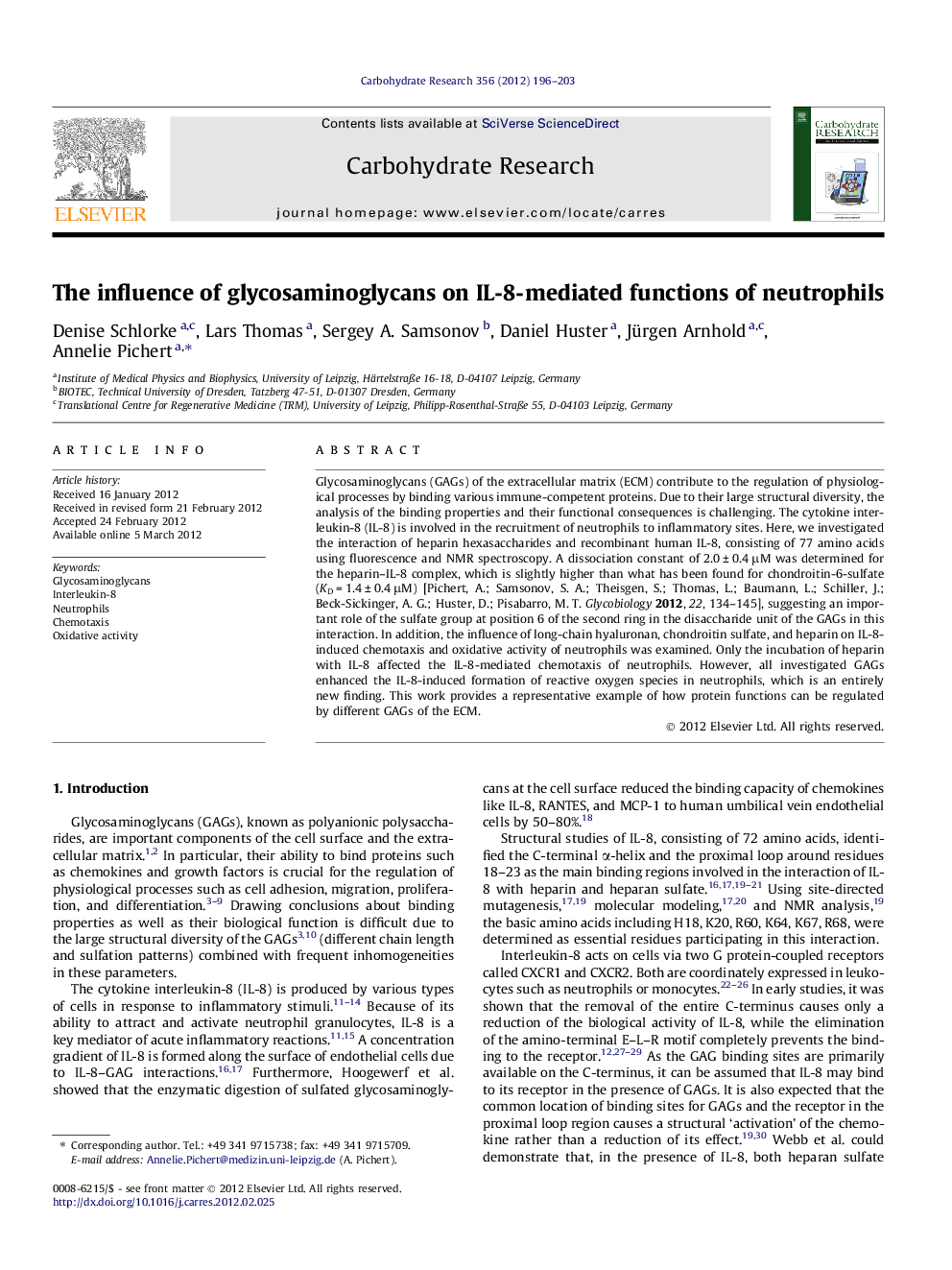 The influence of glycosaminoglycans on IL-8-mediated functions of neutrophils