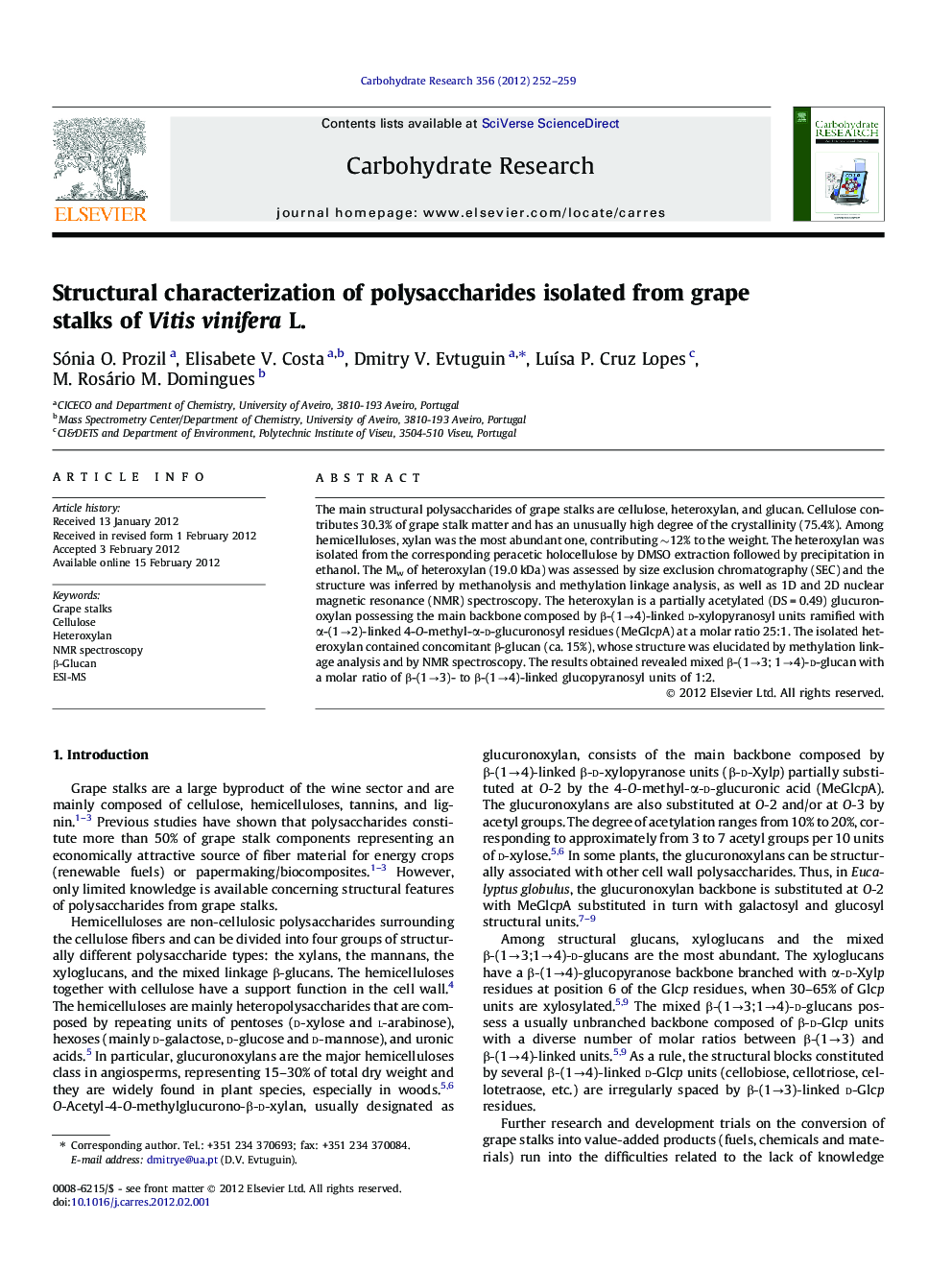 Structural characterization of polysaccharides isolated from grape stalks of Vitis vinifera L.