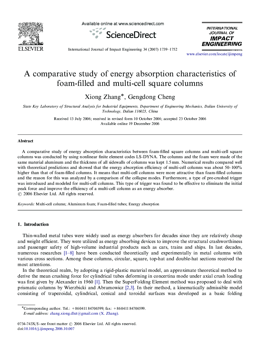 A comparative study of energy absorption characteristics of foam-filled and multi-cell square columns