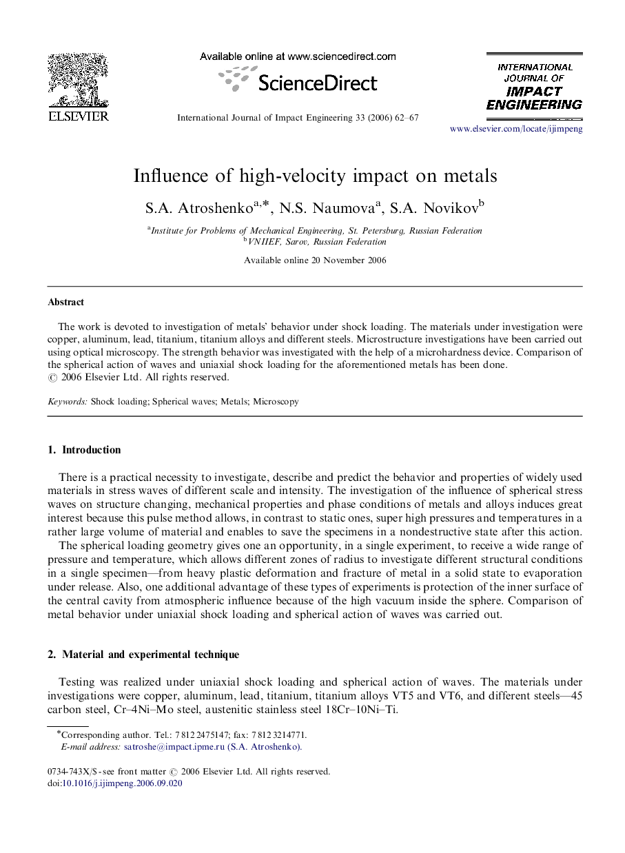 Influence of high-velocity impact on metals