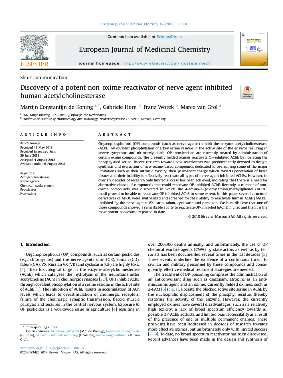 Discovery of a potent non-oxime reactivator of nerve agent inhibited human acetylcholinesterase