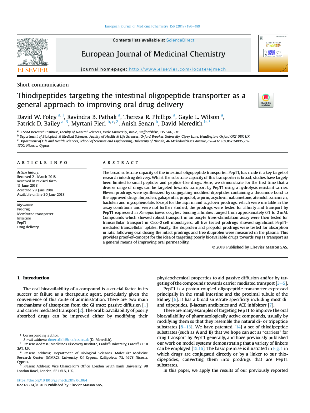 Thiodipeptides targeting the intestinal oligopeptide transporter as a general approach to improving oral drug delivery