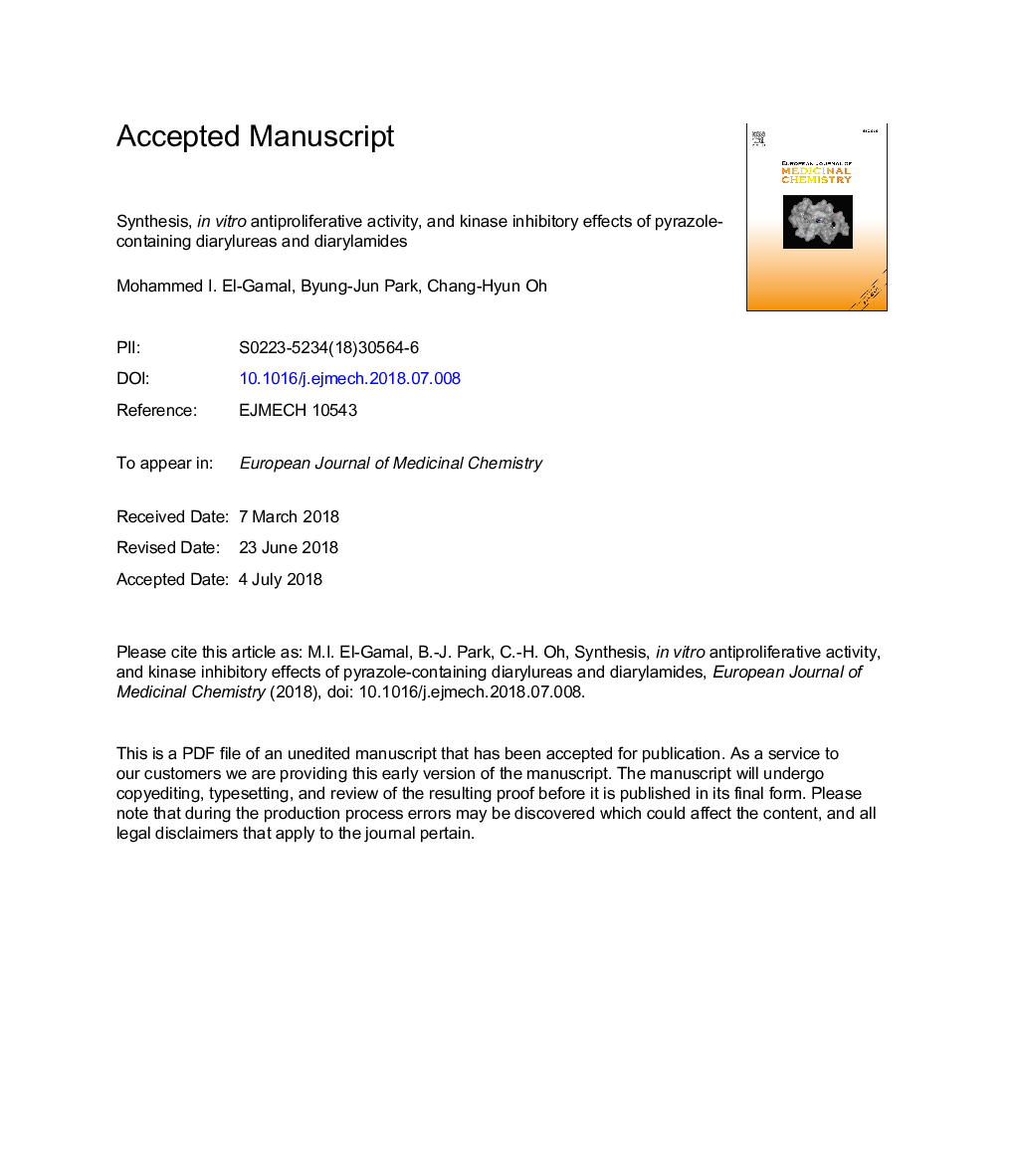 Synthesis, inÂ vitro antiproliferative activity, and kinase inhibitory effects of pyrazole-containing diarylureas and diarylamides