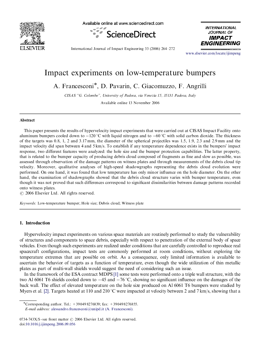 Impact experiments on low-temperature bumpers