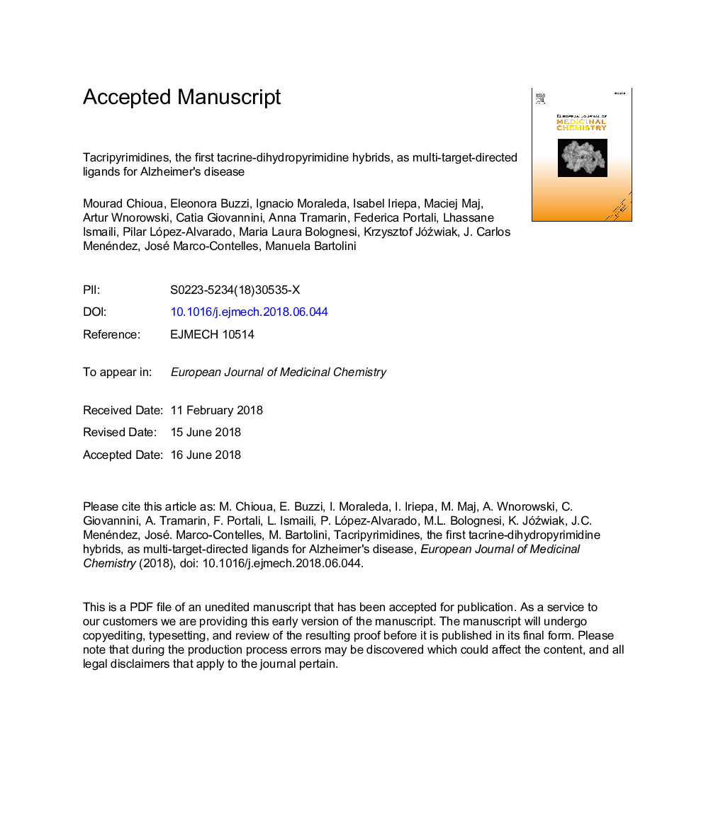 Tacripyrimidines, the first tacrine-dihydropyrimidine hybrids, as multi-target-directed ligands for Alzheimer's disease