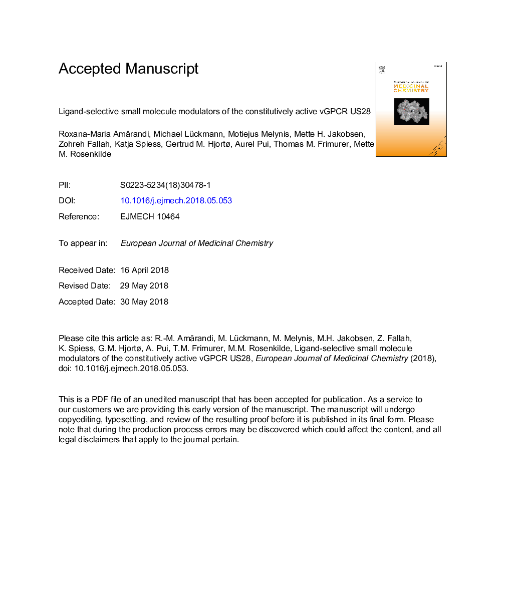 Ligand-selective small molecule modulators of the constitutively active vGPCR US28