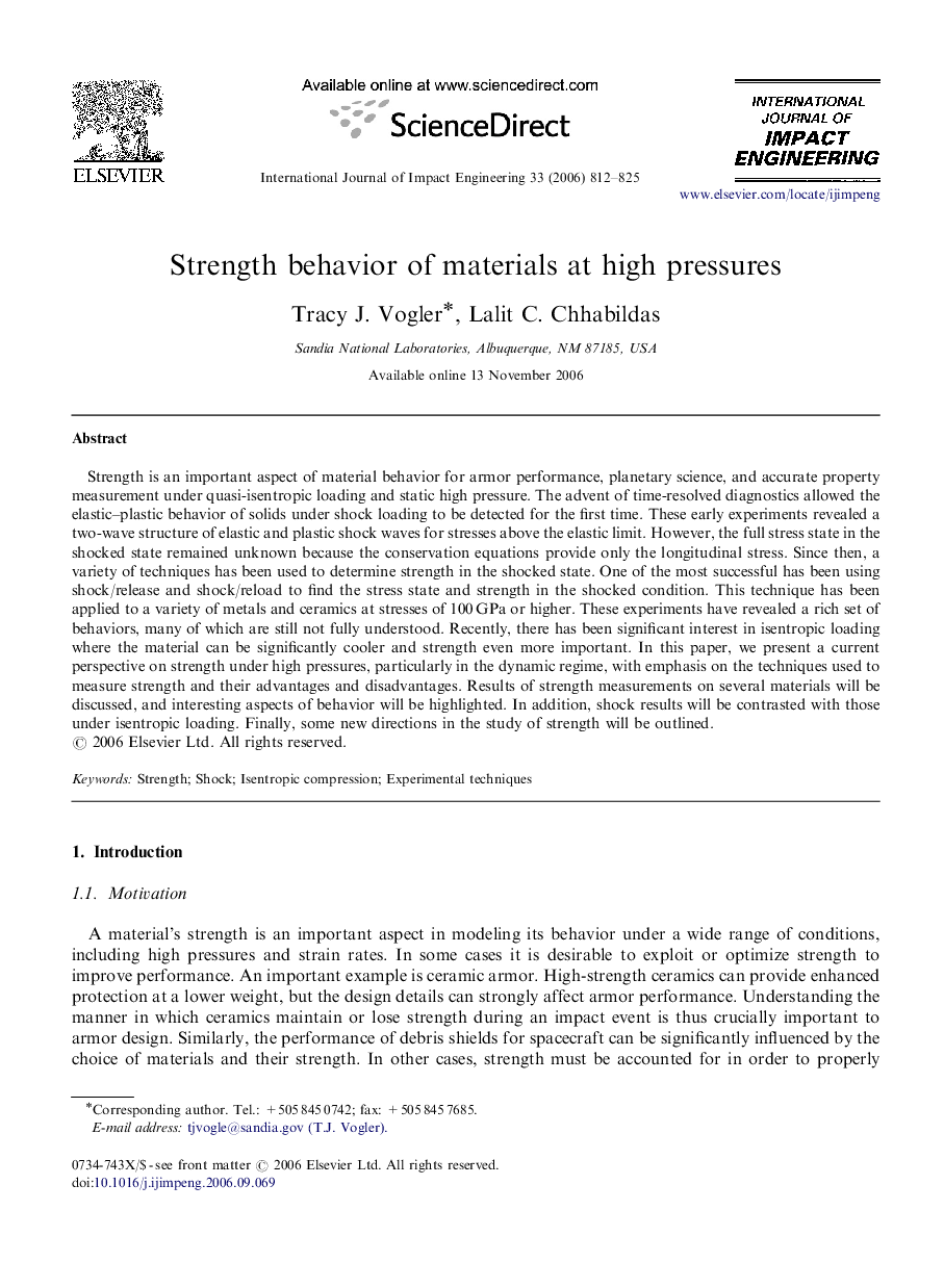 Strength behavior of materials at high pressures