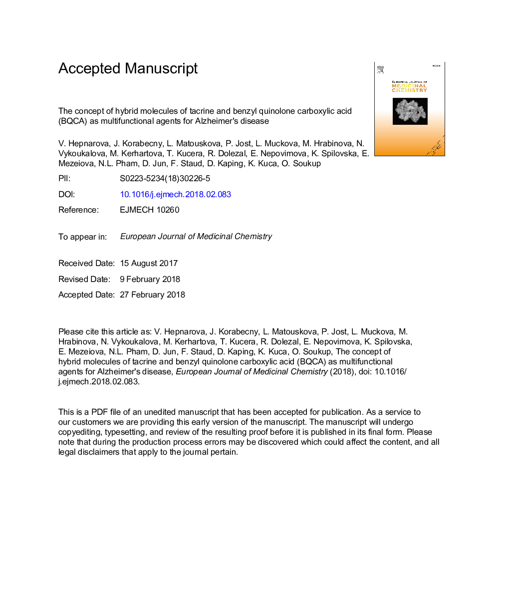 The concept of hybrid molecules of tacrine and benzyl quinolone carboxylic acid (BQCA) as multifunctional agents for Alzheimer's disease