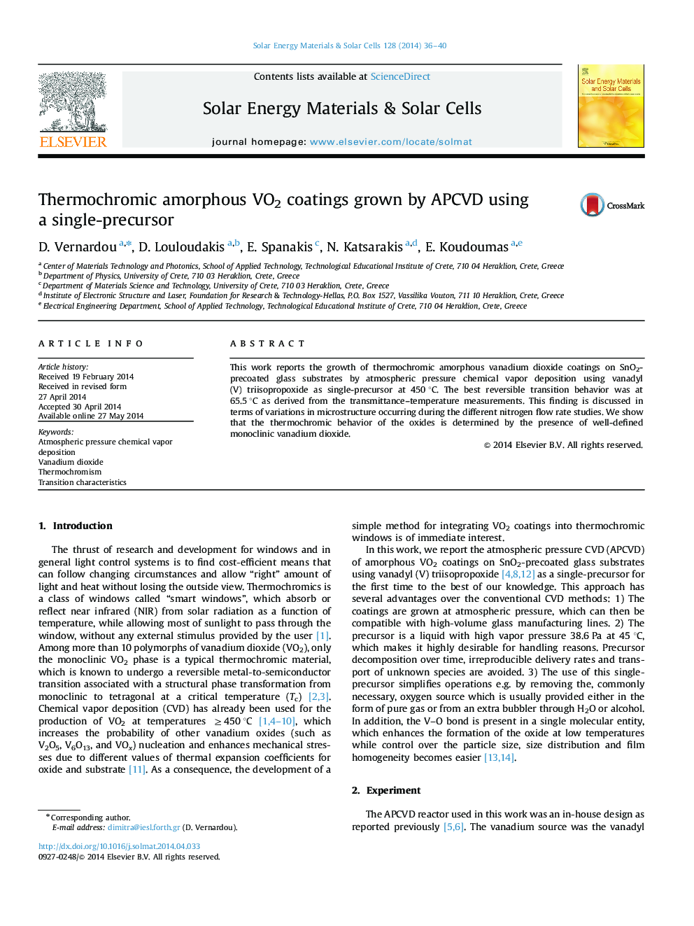 Thermochromic amorphous VO2 coatings grown by APCVD using a single-precursor