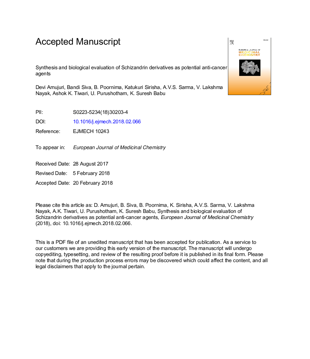 Synthesis and biological evaluation of Schizandrin derivatives as potential anti-cancer agents